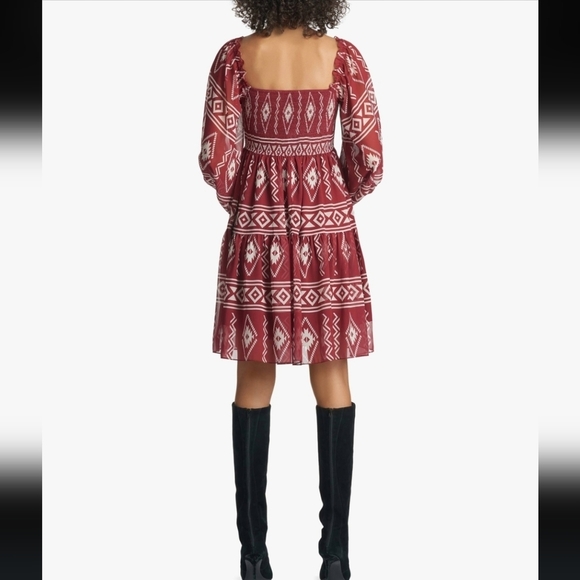 Sachin & Babi, Lola Short Printed Empire Dress, Aztec Borders Crimson - Size XS - Picture 11 of 11